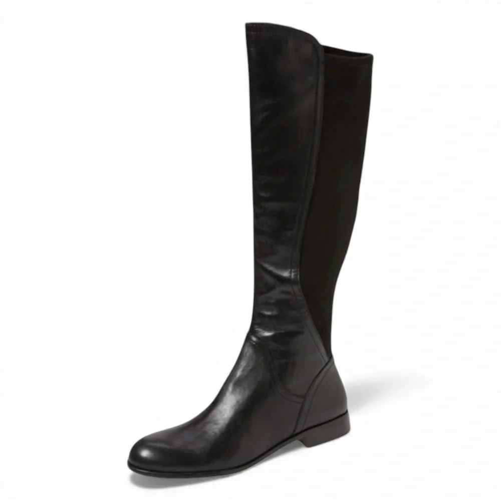 NIB Franco Sarto Women's L-Maleni Black Leather and Fabric Stretch Boot -Size 7M